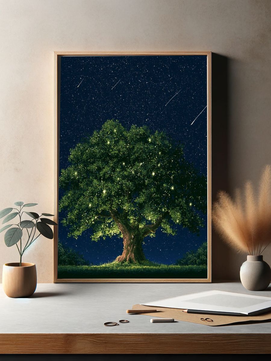 Starlit Tree Nightscape Print. — room view 2