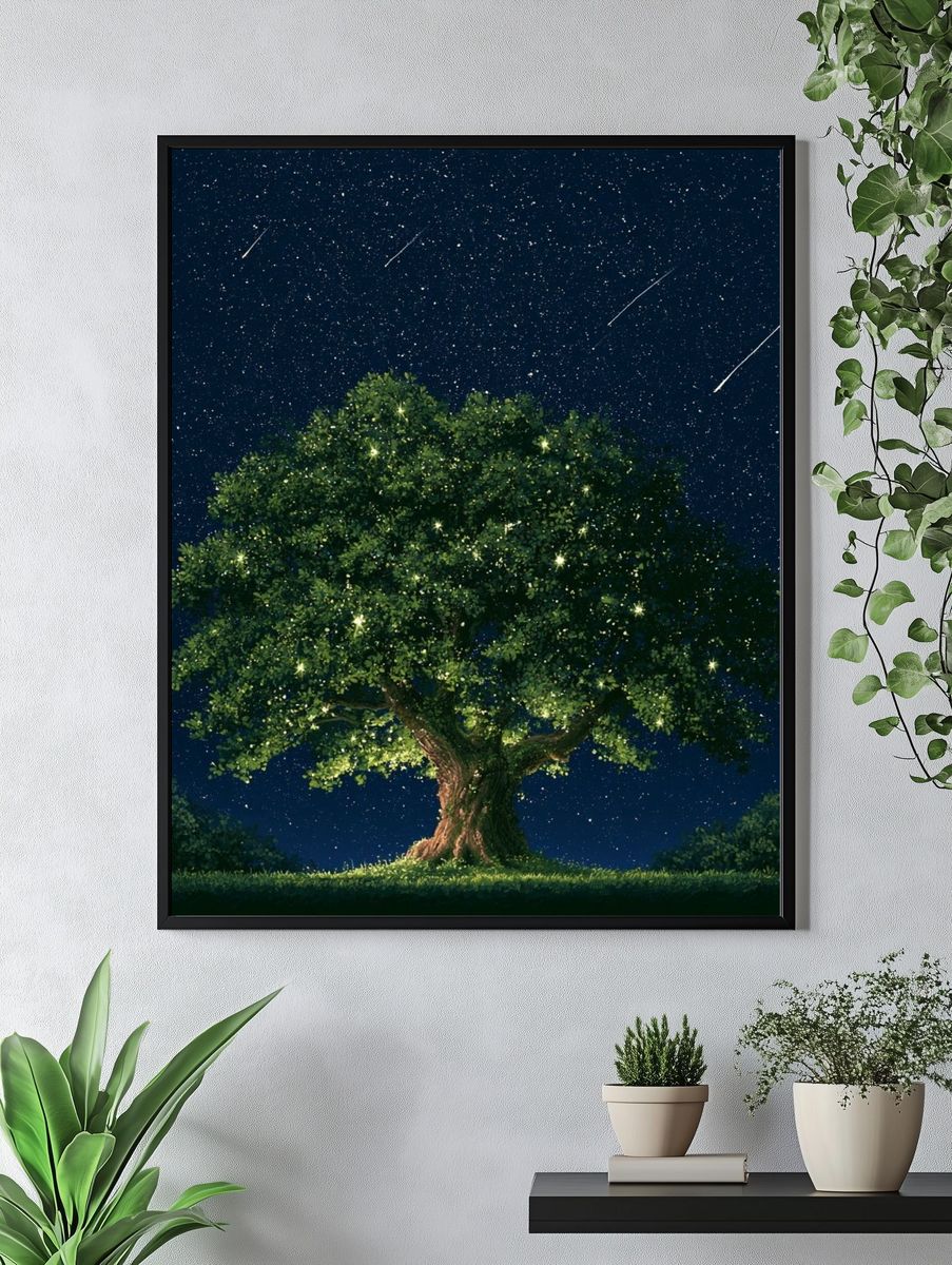 Starlit Tree Nightscape Print. — room view 4
