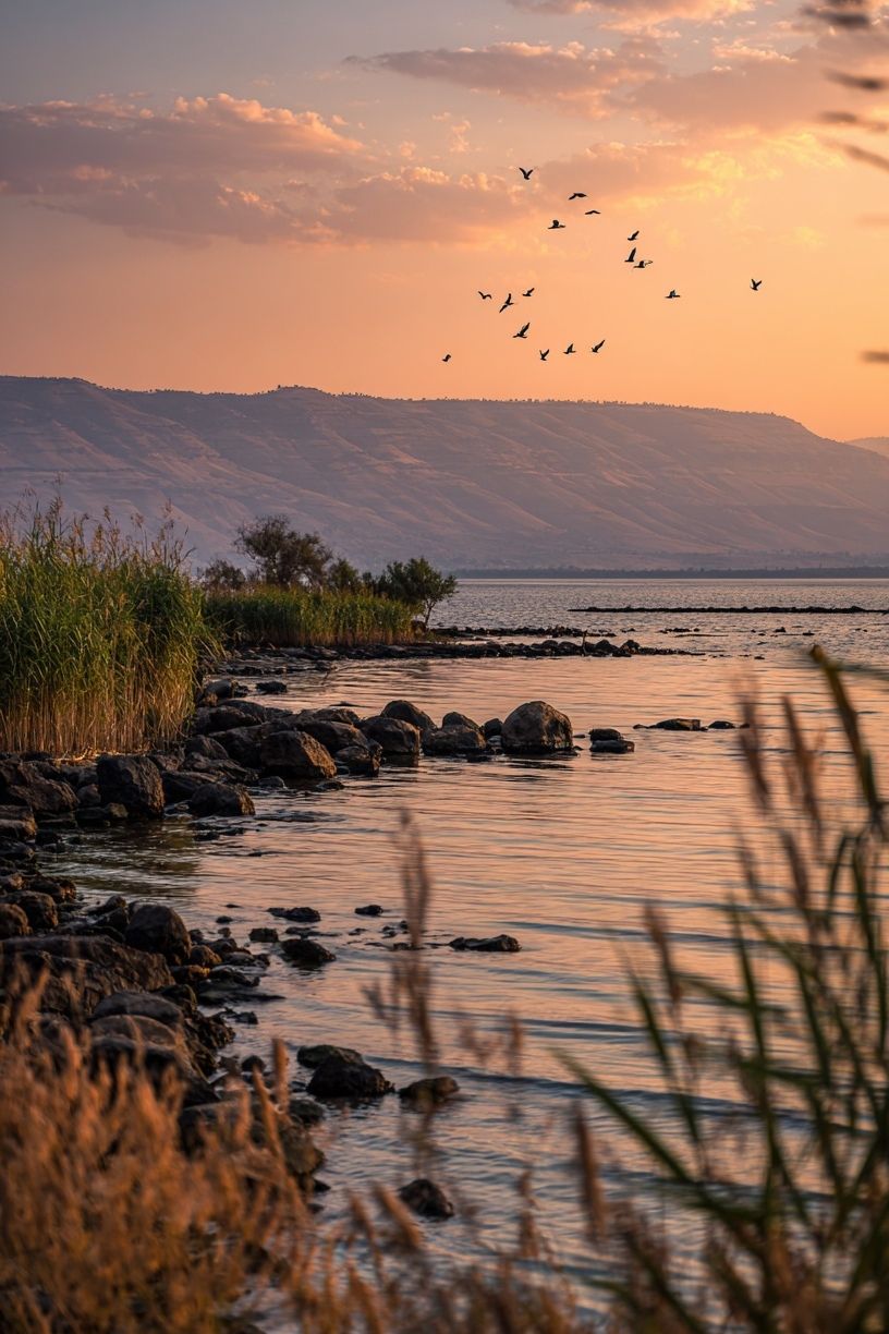 Sunset Lake Birds Photography Poster. poster detail