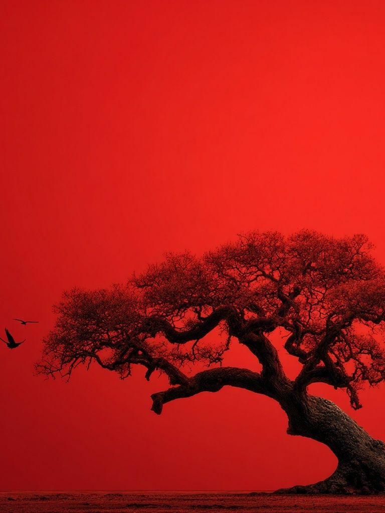 Red Tree Silhouette Nature Print. poster detail