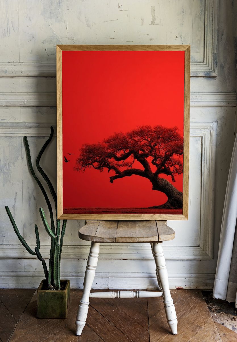 Red Tree Silhouette Nature Print. — room view 1
