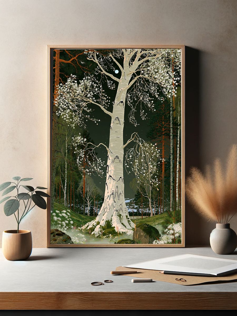 Moonlit Birch Forest Print. — room view 2