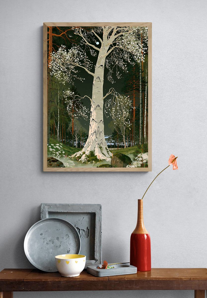 Moonlit Birch Forest Print. — room view 3