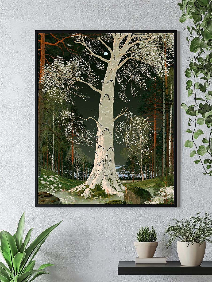 Moonlit Birch Forest Print. — room view 4