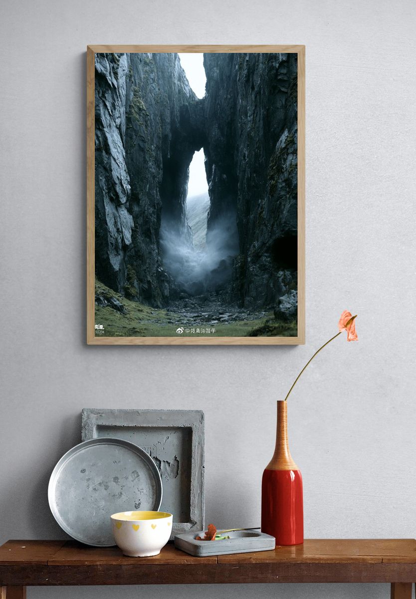 Misty Rock Canyon Landscape Poster. — room view 3