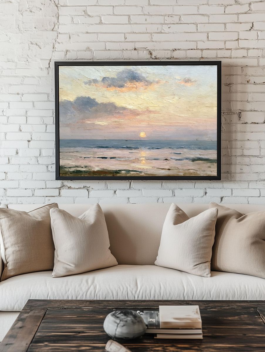 Pastel Seascape Sunset Print. — room view 1