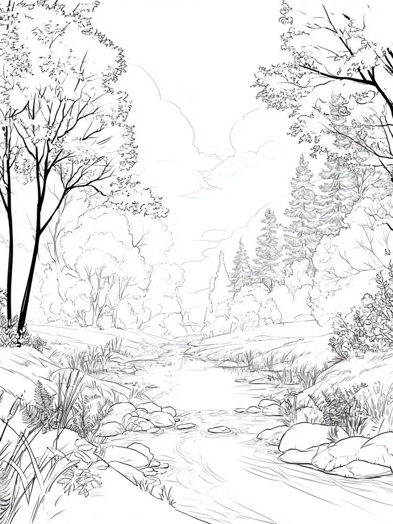 Serene Forest Stream Illustration Poster. poster detail