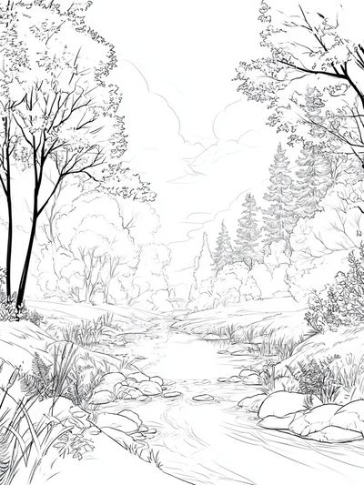Serene Forest Stream Illustration Poster. poster