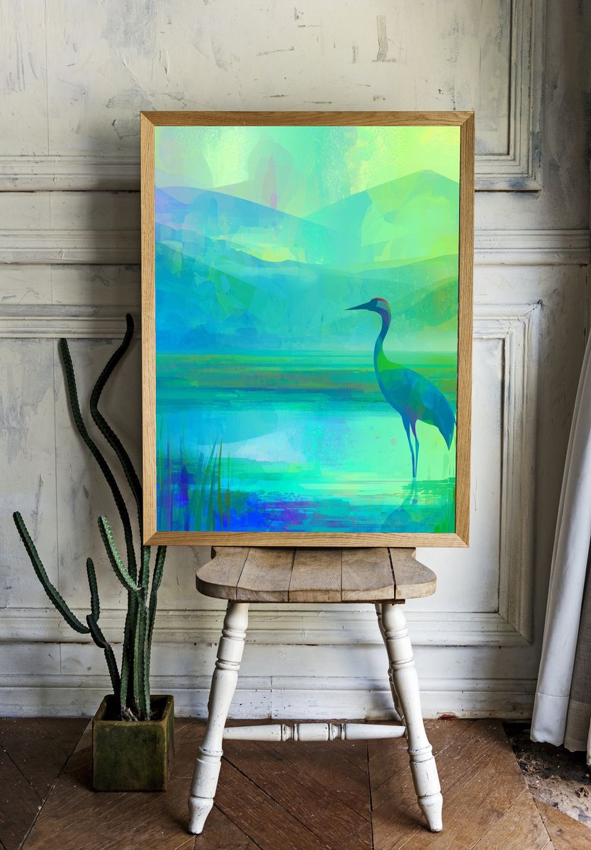 Heron at Dawn Nature Poster. room preview