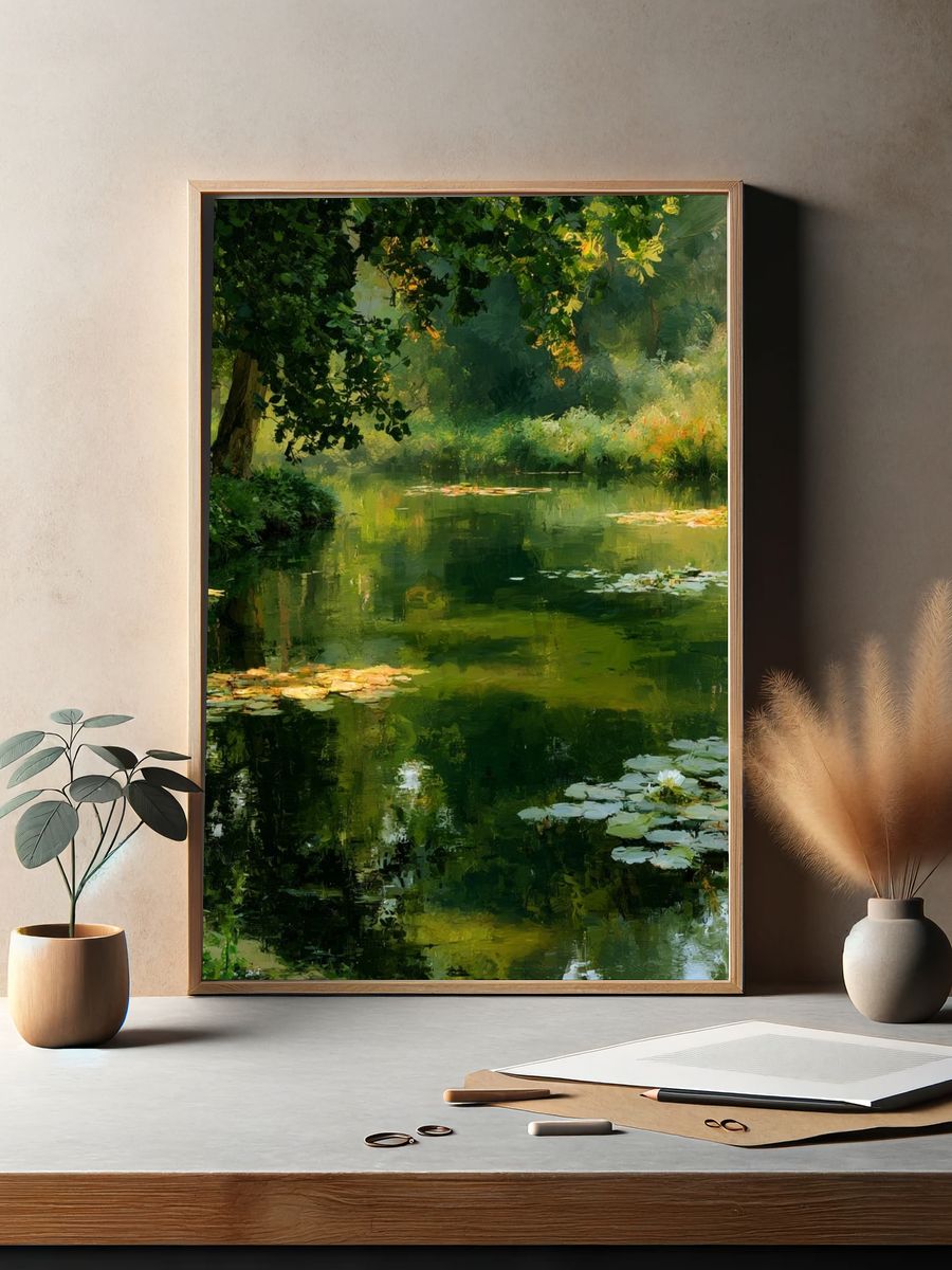Lily Pond Forest Impressionist Poster. — room view 2