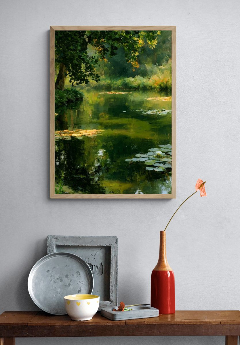 Lily Pond Forest Impressionist Poster. — room view 3