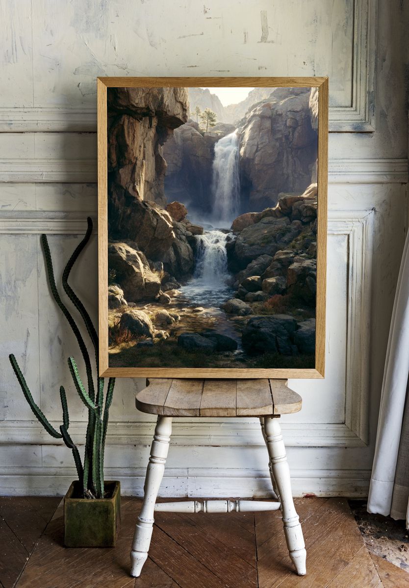 Mountain Waterfall Landscape Poster. room preview