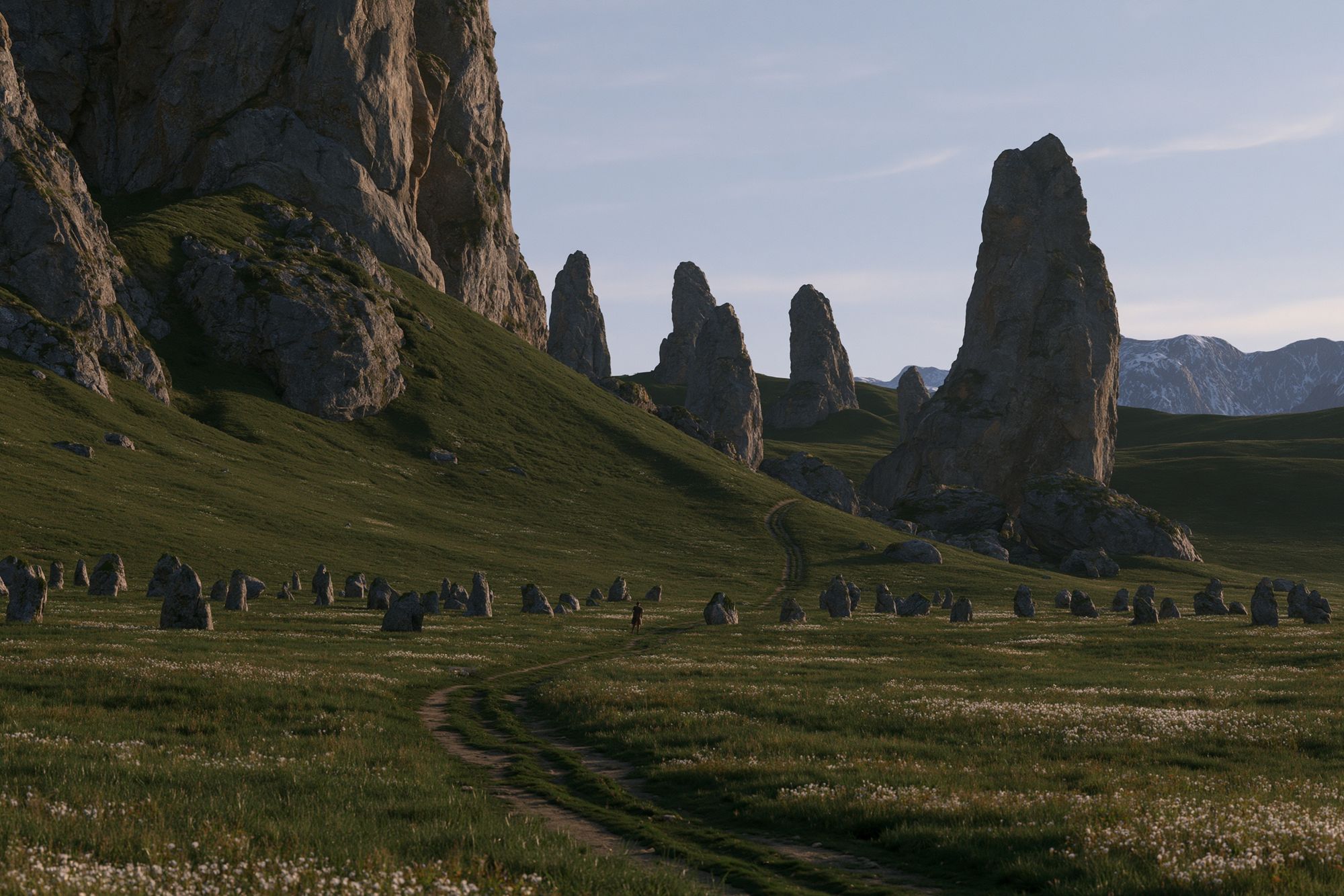 Misty Stone Spires Landscape Print. poster detail