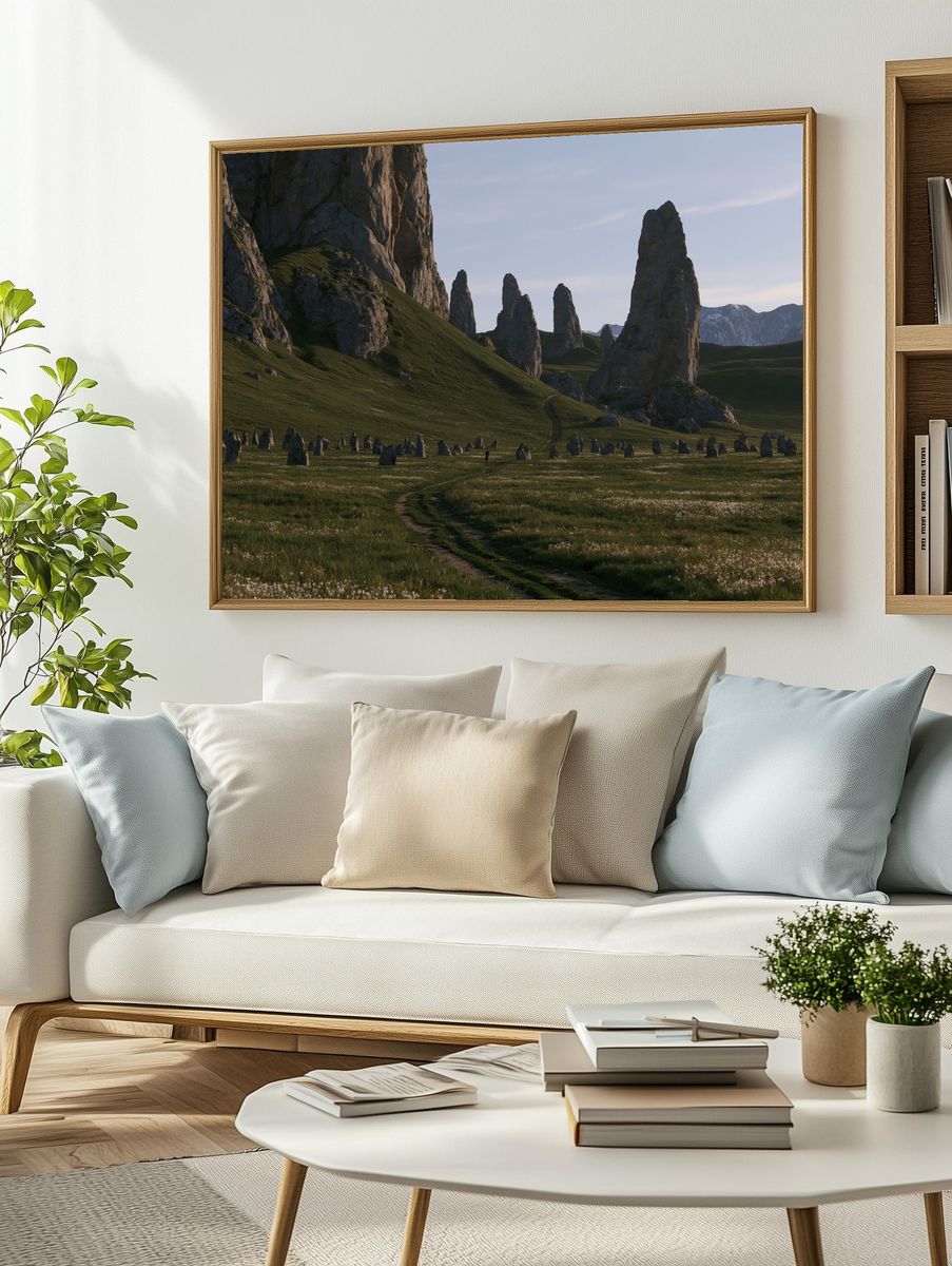 Misty Stone Spires Landscape Print. — room view 2