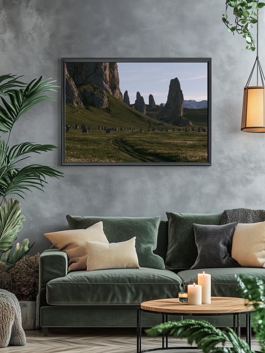 Misty Stone Spires Landscape Print. — room view 4