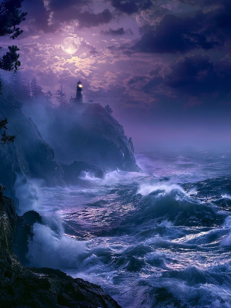 Moonlit Lighthouse Coast Poster. poster detail