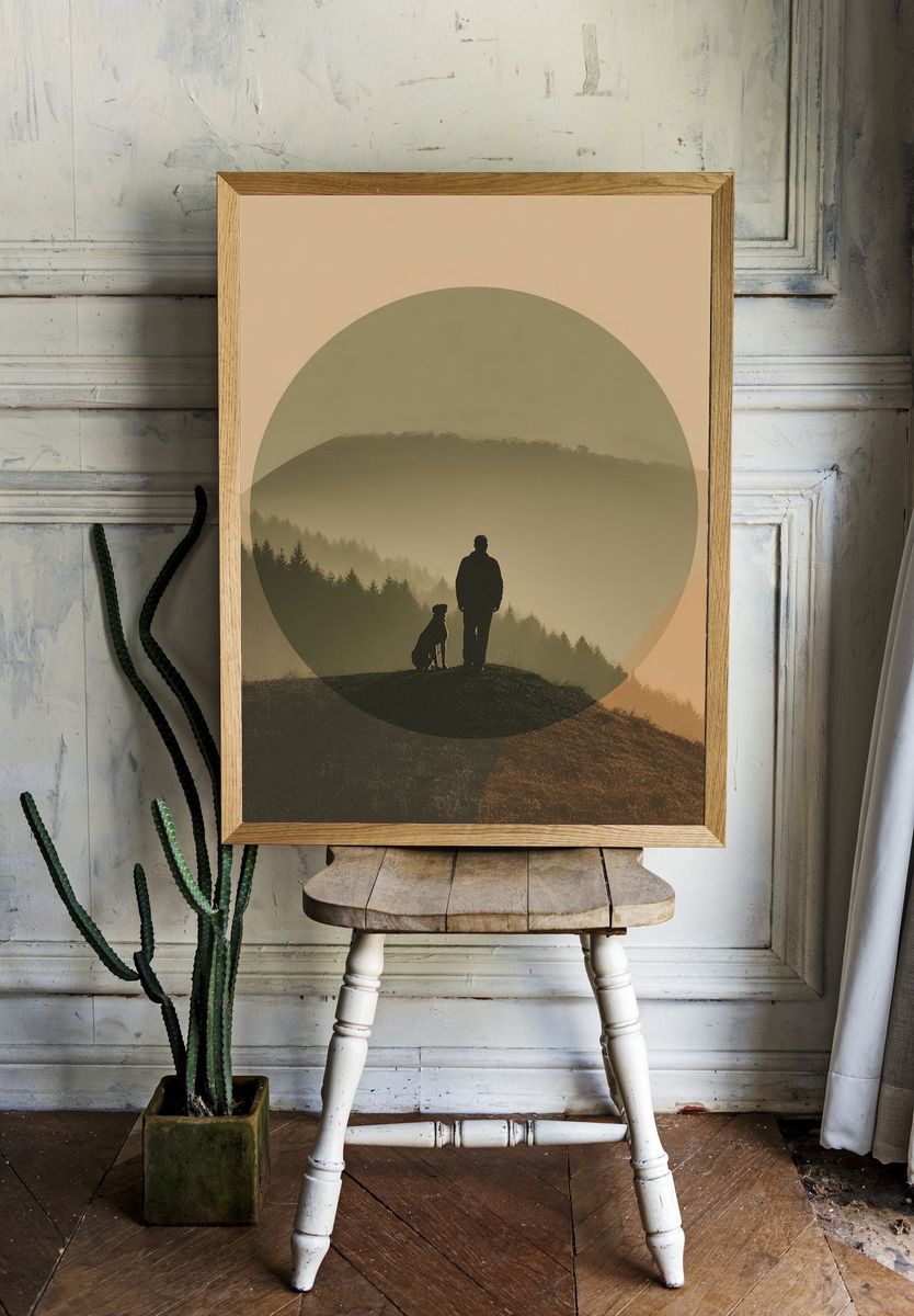 Misty Mountain Silhouette Photography Poster. room preview