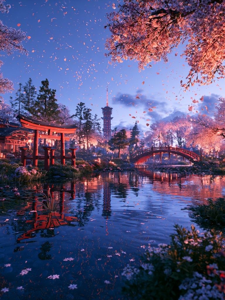 Cherry Blossom Japanese Garden Print. poster detail