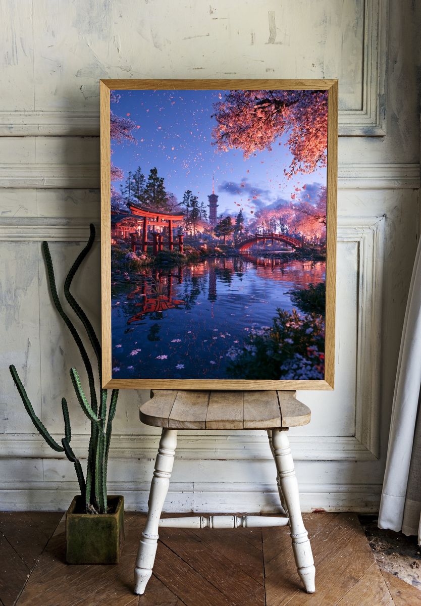 Cherry Blossom Japanese Garden Print. — room view 1