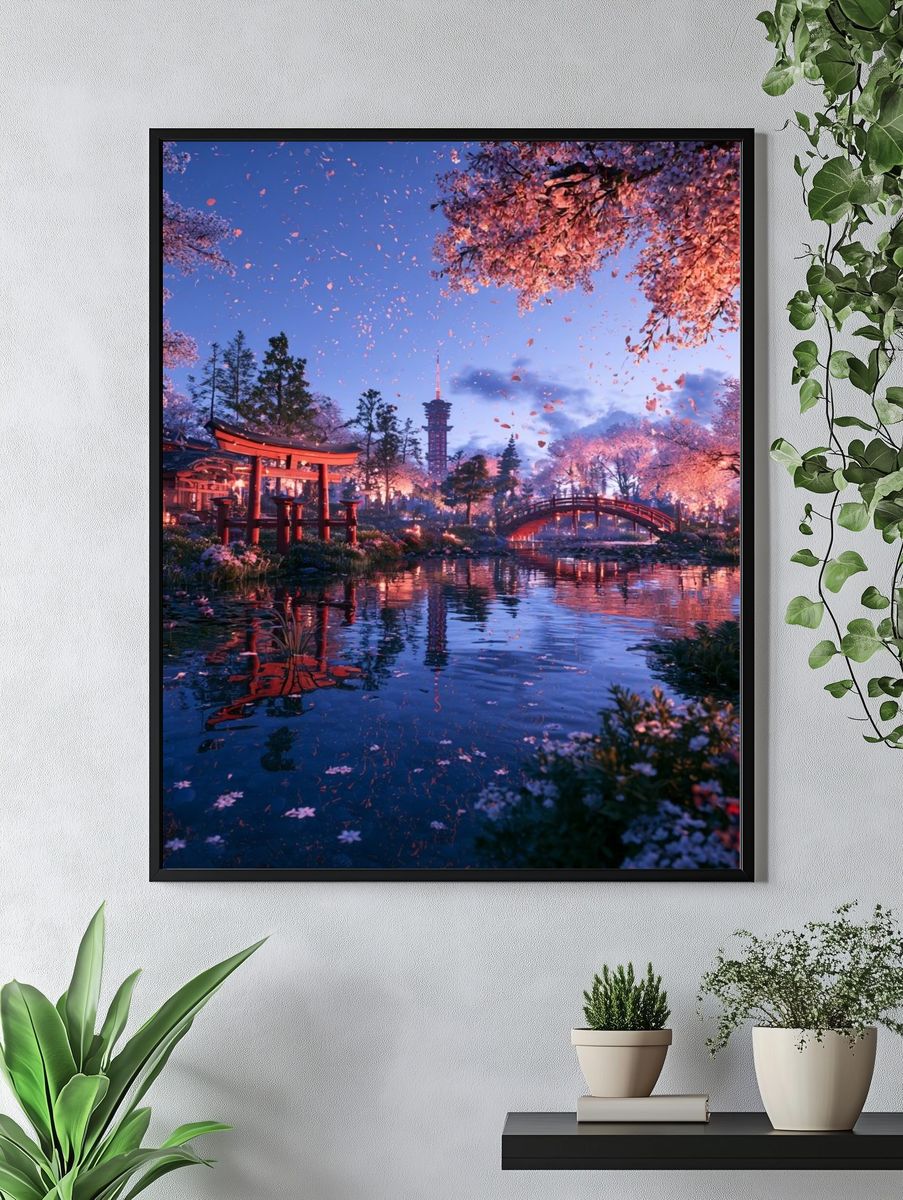 Cherry Blossom Japanese Garden Print. — room view 4