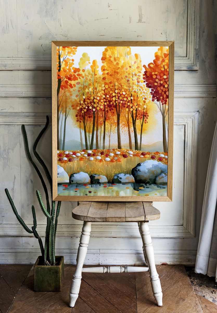 Autumn Forest Watercolor Poster. room preview