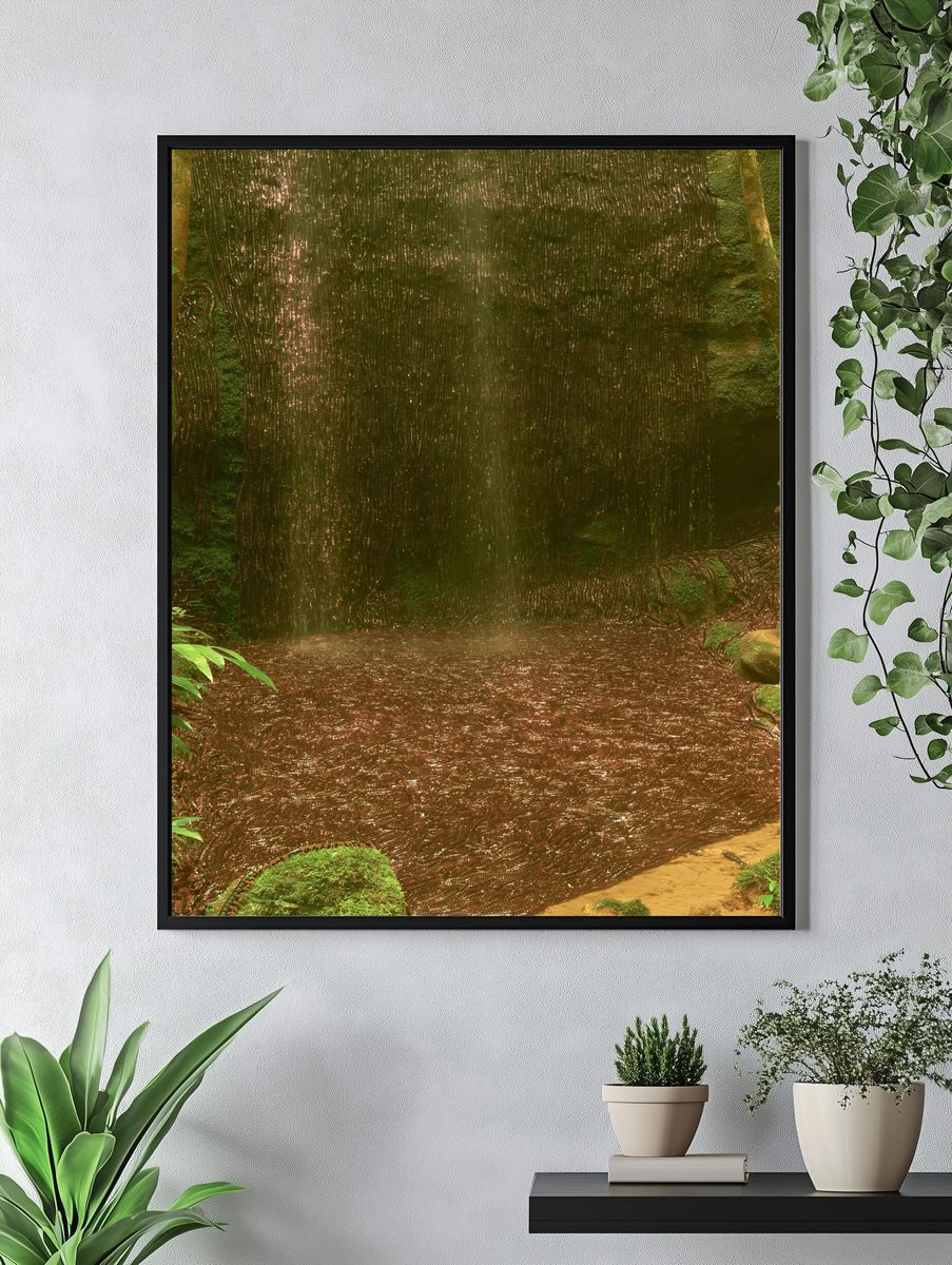 Misty Jungle Waterfall Photography Poster. — room view 4