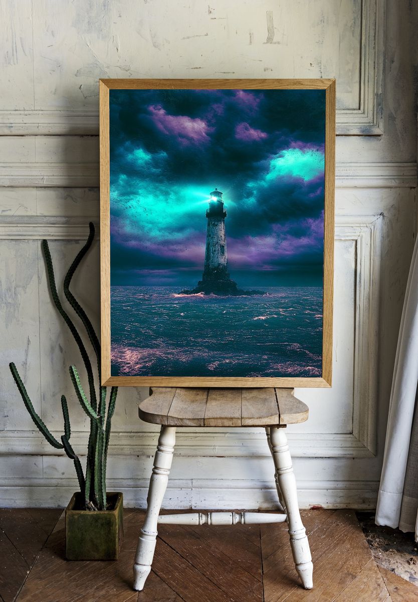 Lighthouse Stormscape Print. room preview