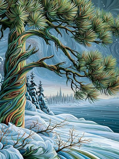 Snowy Pine Landscape Illustration Poster. poster