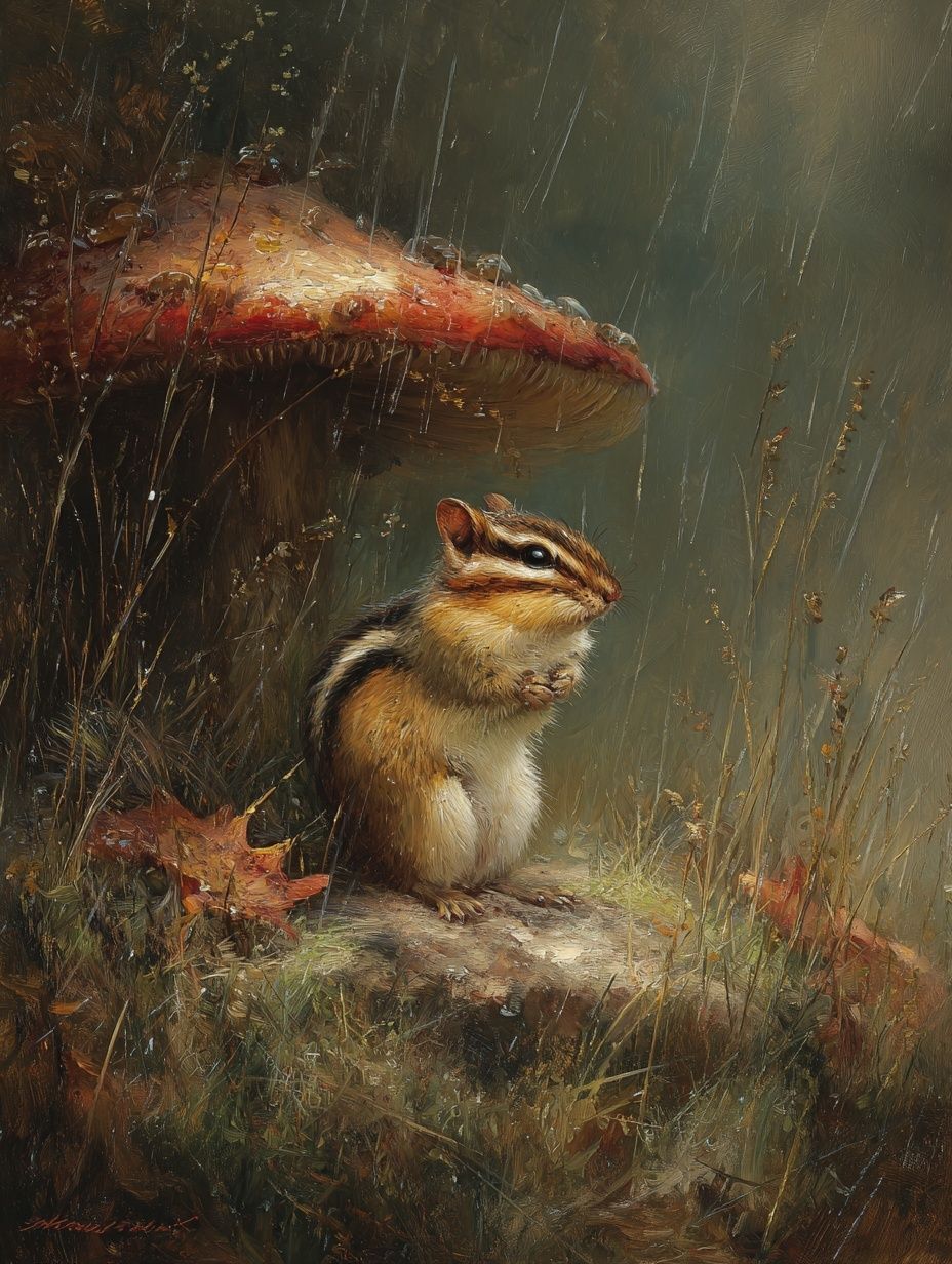 Chipmunk Under Mushroom — Nature Print. poster — nature art