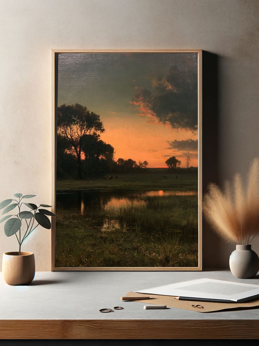 Sunset Wetland Landscape Poster. — room view 2