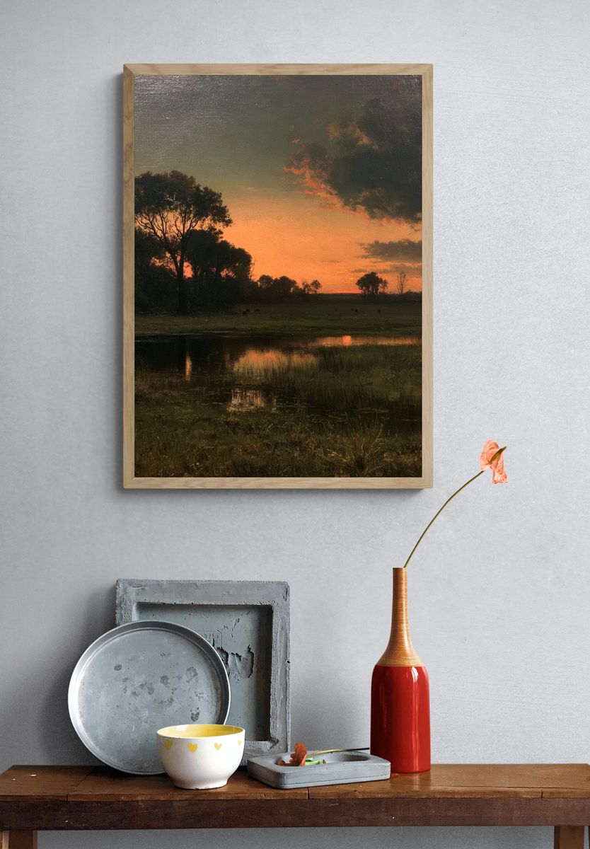 Sunset Wetland Landscape Poster. — room view 3
