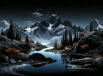 Moonlit Alpine Valley Poster.