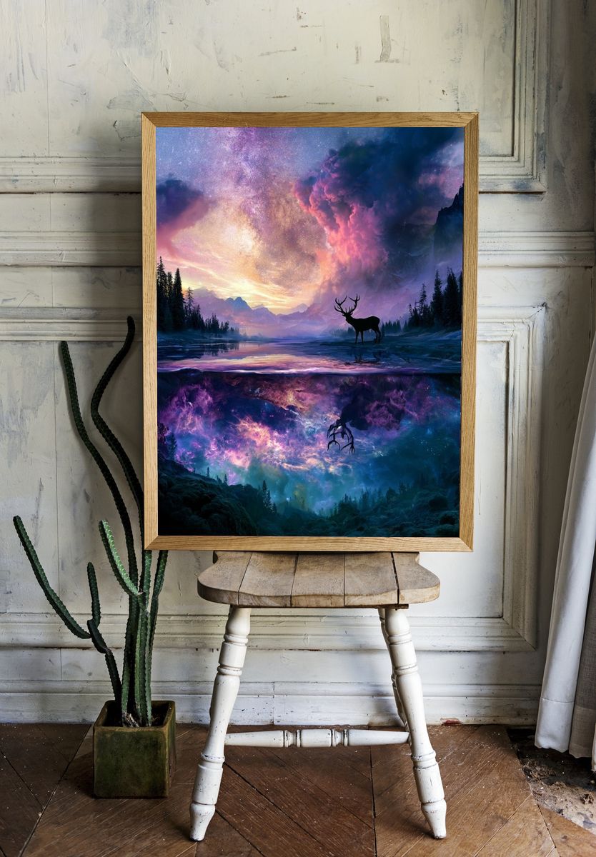 Cosmic Deer Landscape Poster. room preview