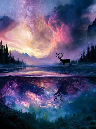 Cosmic Deer Landscape Poster. poster print