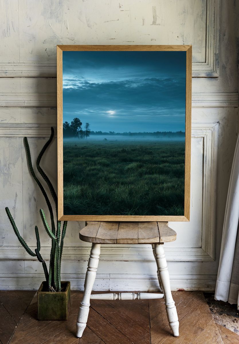 Misty Meadow Dawn Poster. room preview