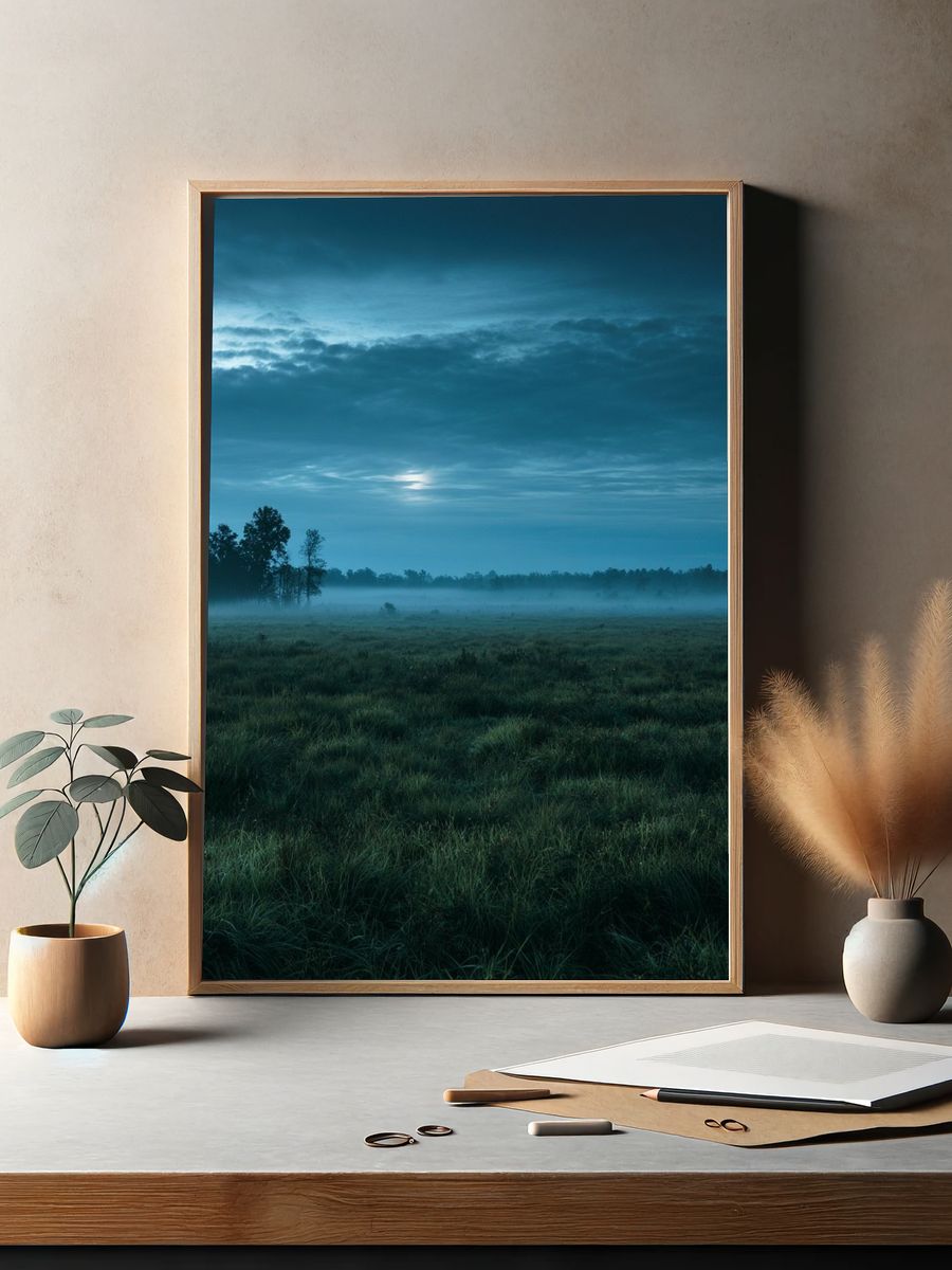 Misty Meadow Dawn Poster. — room view 2