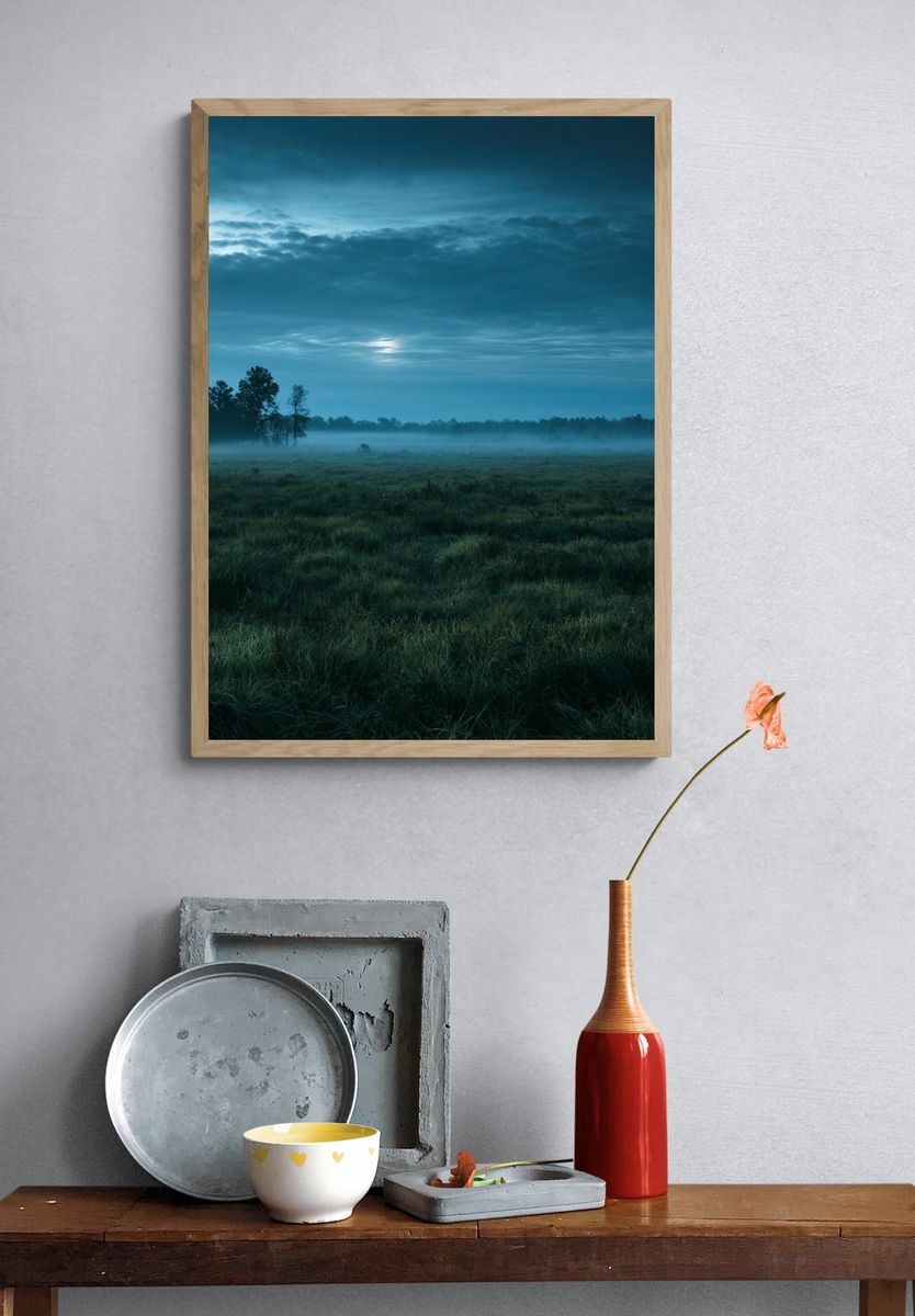 Misty Meadow Dawn Poster. — room view 3