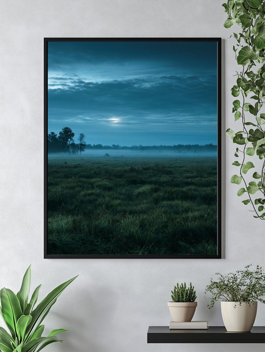 Misty Meadow Dawn Poster. — room view 4
