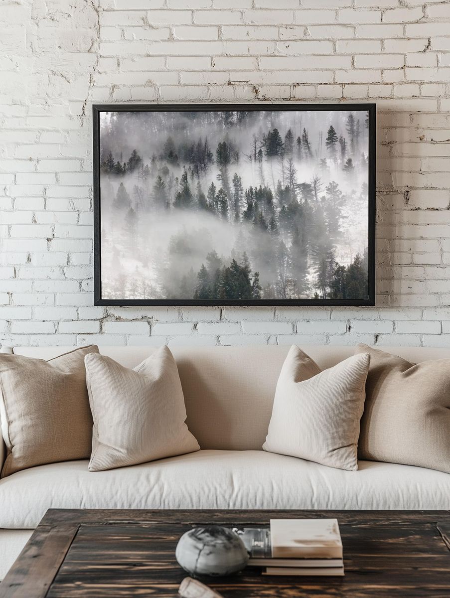 Fog rolling trees Lamar Valley. — room view 1