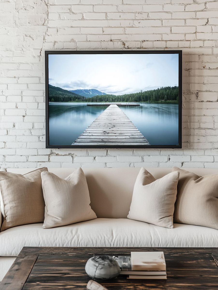 long wooden pier smooth lake. — room view 1