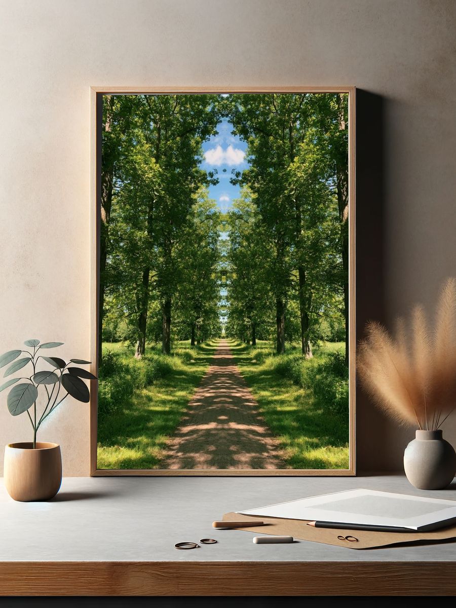Tree-Lined Forest Path Poster. — room view 2