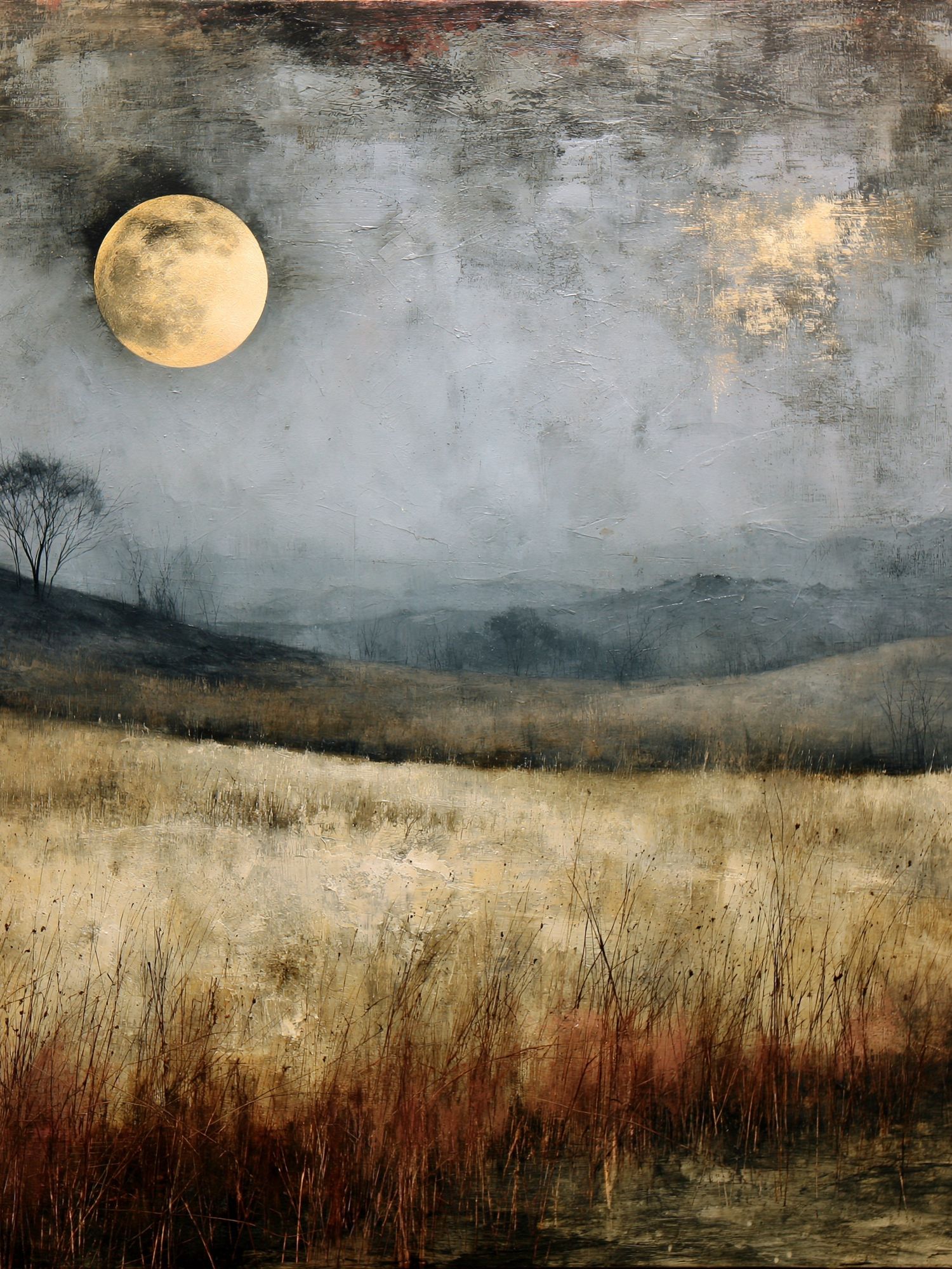 Moonlit Meadow Landscape Print. poster detail