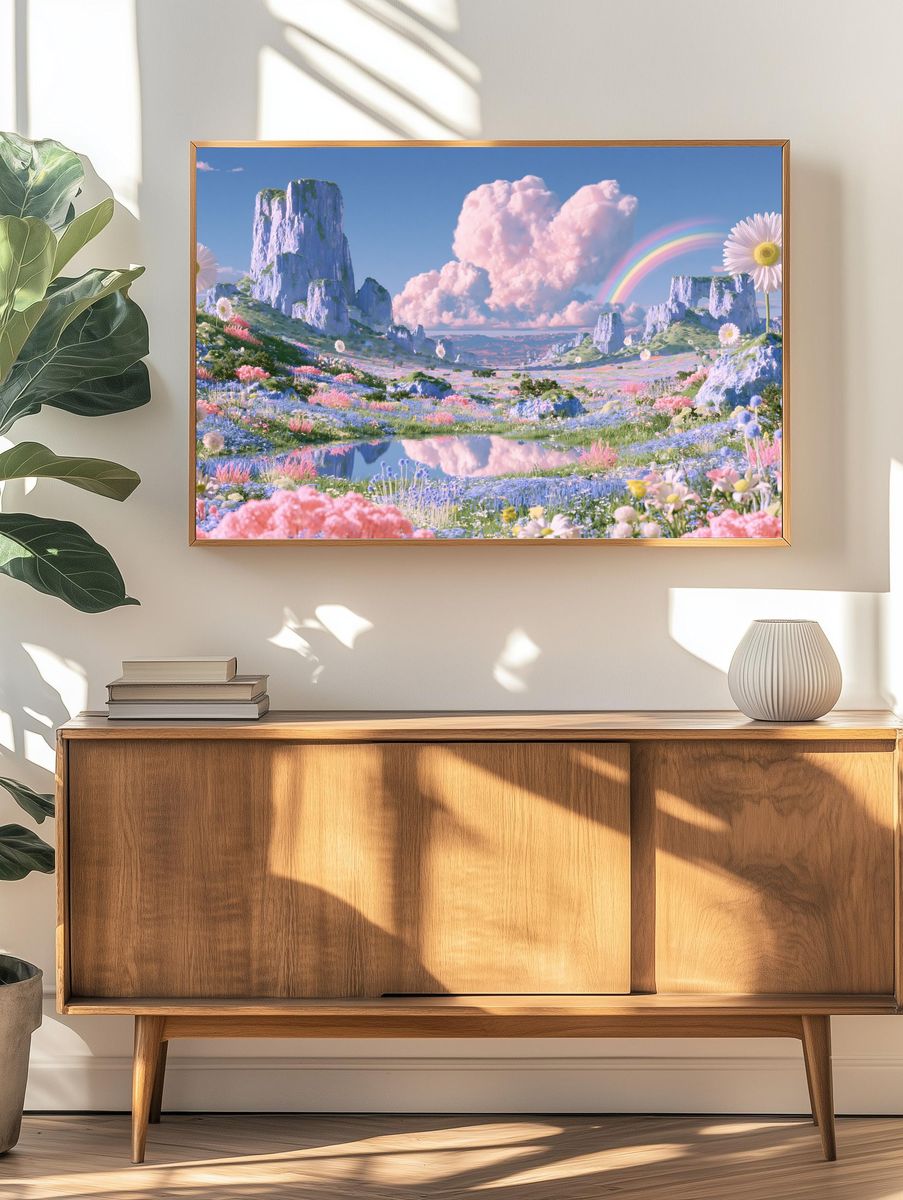 Pastel Rainbow Meadow Landscape Print. — room view 3