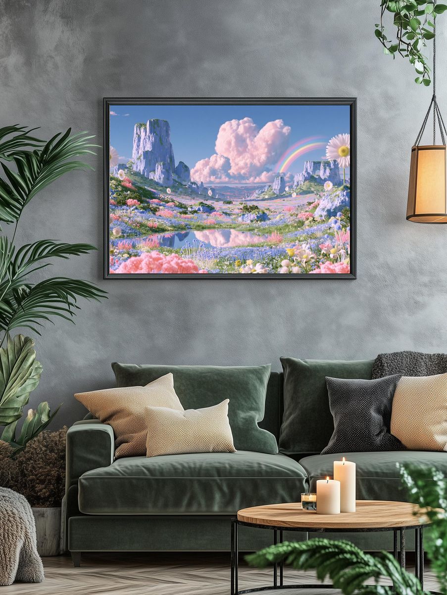 Pastel Rainbow Meadow Landscape Print. — room view 4