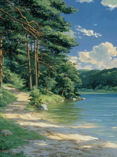 Lakeside Pine Forest — Nature Print. poster