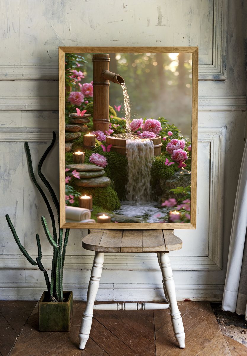 Zen Garden Waterfall Print. room preview