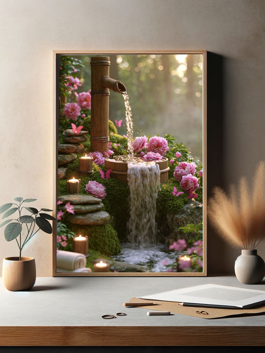 Zen Garden Waterfall Print. — room view 2