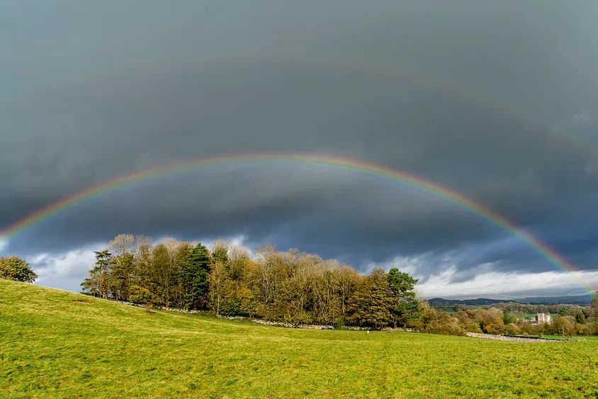Rainbow Over Green Hills — Nature Poster. poster detail