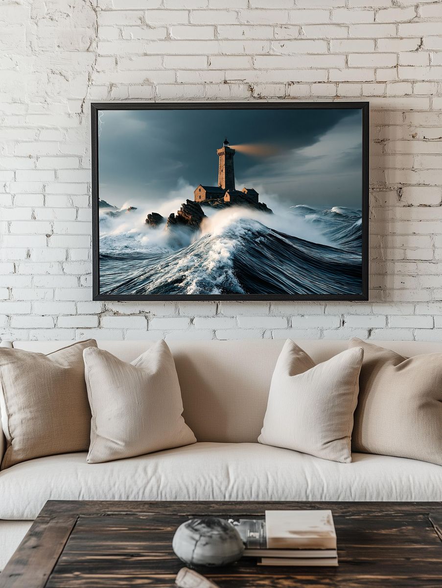 Stormy Lighthouse Seascape Poster. — room view 1