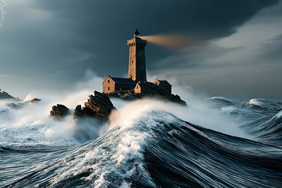 Stormy Lighthouse Seascape Poster. poster